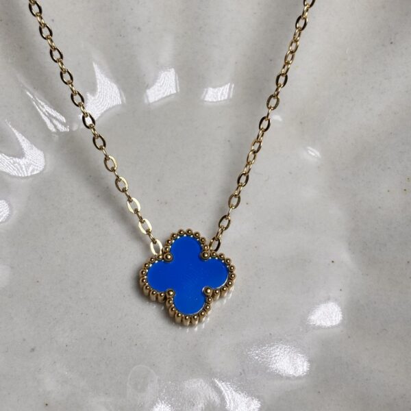 Azure Clover Charm Necklace - BLUE