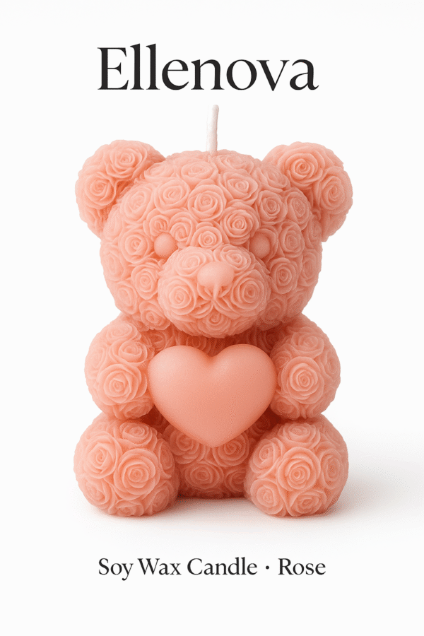 Pink Heart Teddy Designed Rose Scented Soy Wax Candle